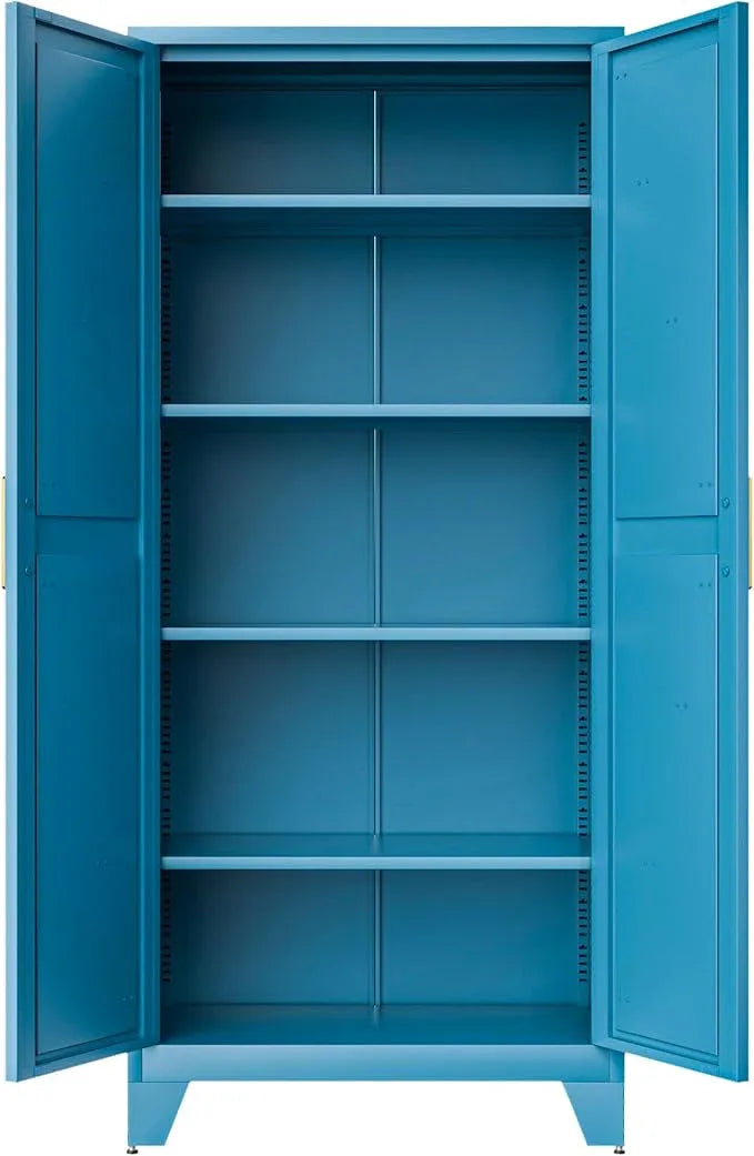 COFaR Home Farmhouse Storage Cabinet with Barn Door, Tall Kitchen Pantry Cupboard with Adjustable Shelves, for Dining Room, Bathroom, Living Room Blue. - ModernBath