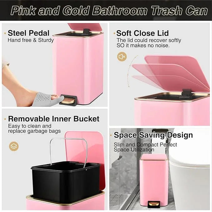 XLHOMO Bathroom Sets with Shower Curtain and Rugs Bathroom Accessories Set Pink Bathroom Set,Shower Curtain Set with Stainless Steel Trash Can - ModernBath