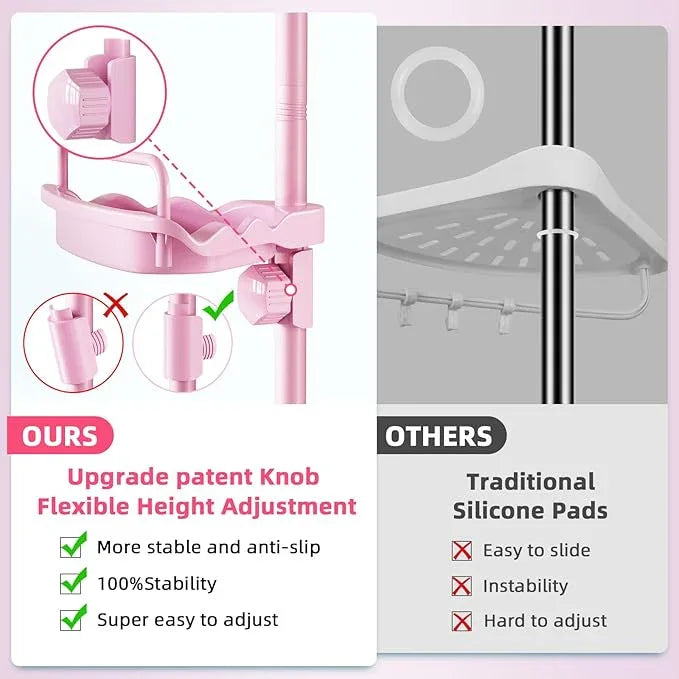 32-122inch Corner Shower Caddy Tension Pole Pink, Rustproof Drill-Free Shower Shelves for Bathroom Bathtub Washbasin, Adjustable Shower Organizer with 4 Tier Patent Stable Shelves & Towel Bars - ModernBath