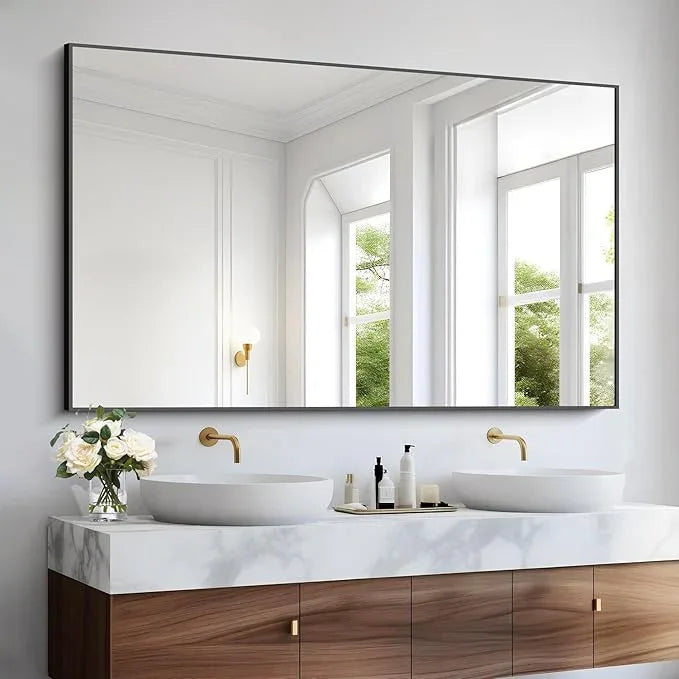 COFENY Bathroom Black Mirror, 36x55in Black Rectangle Mirror with Thin Metal Frame, Large Rectangular Wall Mirror for Bathroom, Living Room, Hair Salon, Big Farmhouse Mirror Hang Horizontal/Vertical - ModernBath