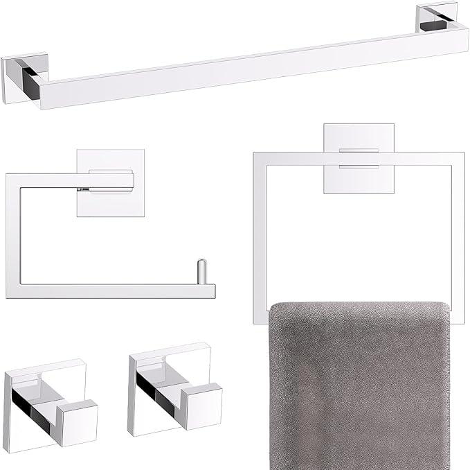 YACVCL 5-Piece Bathroom Hardware Accessories Set 23.6 inch Towel Bar Set Modern Towel Rack Kit Stainless Steel Wall Mounted (Polished Chrome) - ModernBath