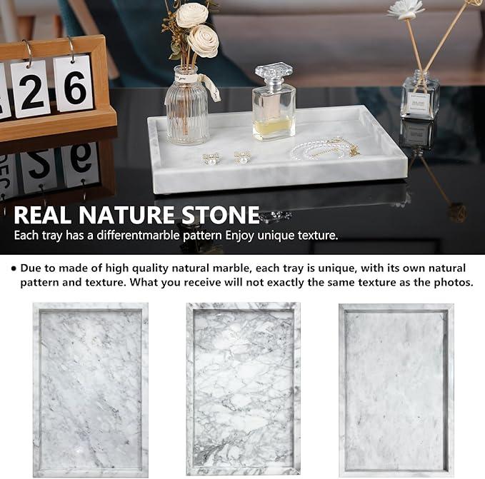 Zilukar Real Natural Marble Tray for Bathroom, Vanity, Kitchen and Desktop, Rectangle Genuine Marble Stone Tray for Jewelry, Cosmetics, Candles, Lotion, Perfume and Home Decor - ModernBath