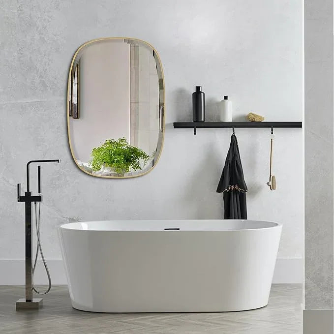 POZINO Brushed Gold Mirror, 20"x30" Brass Beveled Mirrors for Bathroom, Rounded Rectangle Mirror, Modern Vanity Wall Mirrors in Premium Stainless Steel Frame Hangs Horizontal Or Vertical - ModernBath