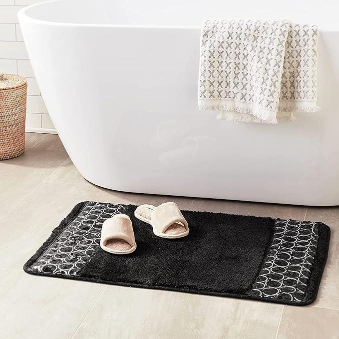 Zahari Home Sinatra Black Bathroom Rug Classic Luxury Bath Rug Contemporary Decor Black Bath Mat for Shower Unique Design Stylish Bathroom Rug Bath Shower Tub Decor Bling - ModernBath