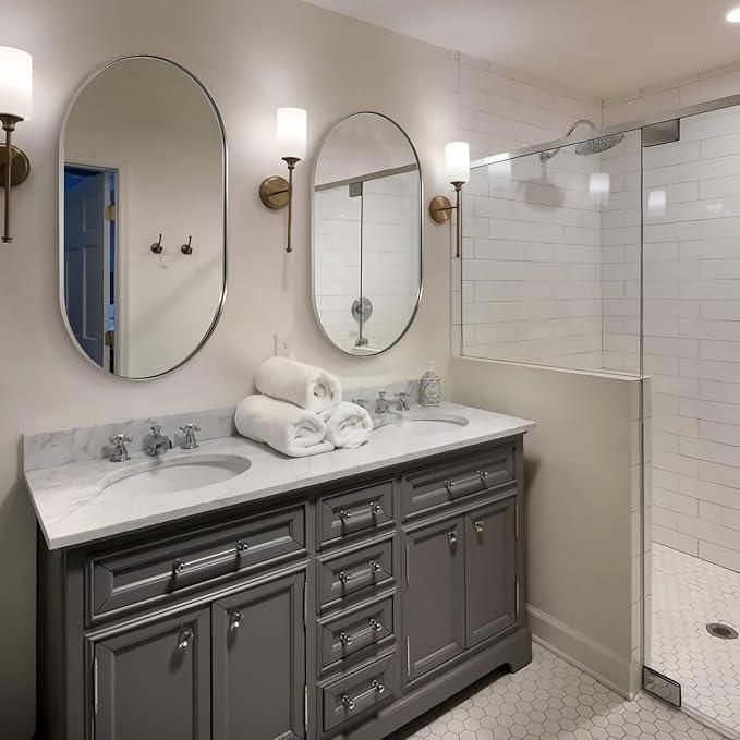 ANDY STAR Chrome Bathroom Mirror 24x36, Chrome Mirror Oval, Polished Silver Bathroom Mirror, Oval Mirrors Stainless Steel Frame Deep 1’’ Hang Vertical or Horizontal - ModernBath