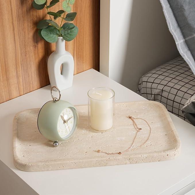 Travertine Vanity Tray, Stone Bathroom Tray for Countertop, 14'' Marble Decorative Dresser Trays, Large Serving Trays for Kitchen Counter, Storage for Kitchen Sink, Perfume, Jewelry Holder - ModernBath
