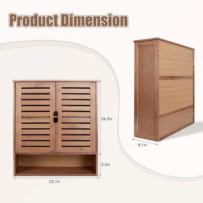 HYNAWIN Bamboo Wall Cabinet, Over Toilet Bathroom Furniture, Wall Mounted Storage Medicine Cabinet with Two Doors & Adjustable Shelves, for Bathroom, Kitchen, Living Room, Walnut, Dark Brown - ModernBath