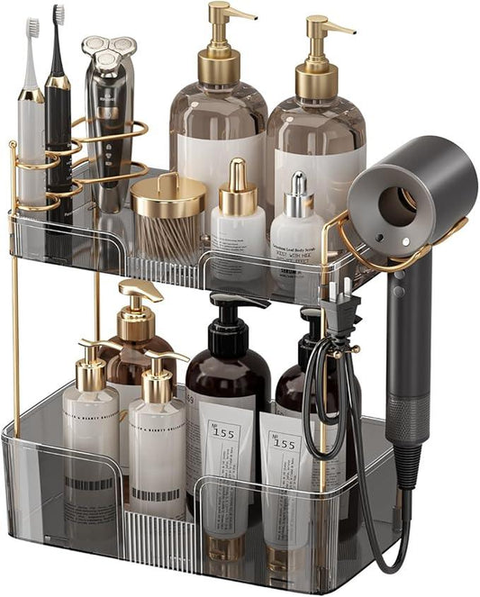 YCIA&DONE Bathroom Counter Organizer, Large Makeup Organizer Countertop, Shelf Storage, Vanity Tray, Easily Assemble for Bathroom Organizers and Storage, Undersink, Cabinet, 2 Tiers Grey - ModernBath