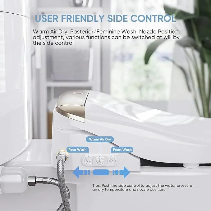 LEIVI Electric Bidet Toilet Seat with Wireless Remote and Side Panel, Multiple Spray Modes, Adjustable Heated Seat, Warm Water and Air Dryer, Auto LED Nightlight, Elongated - ModernBath