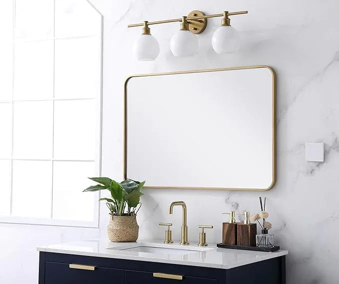 ARS Concepts Aura, Soft Corner Metal Rectangular Mirror 24X36 Inch in, Modern, Brass - ModernBath