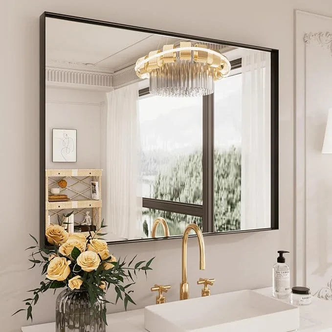 LOAAO Black Bathroom Mirror 30"X36" for Wall, Rectangle Bathroom Vanity Mirror, Tempered Glass, Hangs Vertically or Horizontally, Easy to Install, Modern Design - ModernBath