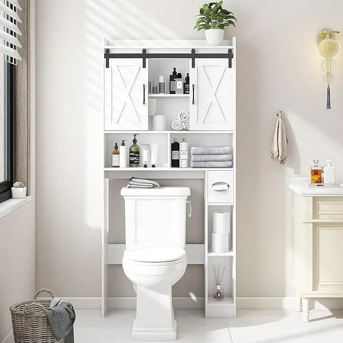 Vabches Over The Toilet Storage Cabinet, Farmhouse Storage Cabinet Over Toilet with Sliding Doors，Home Space-Saving Toilet Rack, for Bathroom, Restroom, Laundry - ModernBath