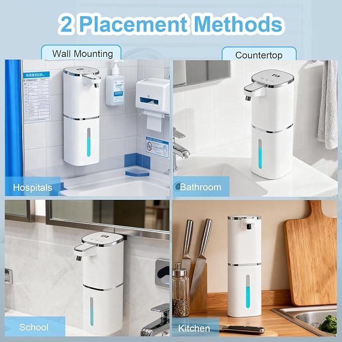 OHIFAST Automatic Foaming Soap Dispenser Touchless, USB Rechargeable Smart Hand Soap Dispenser, 9-Level Adjustable, Physical Button Operation, 13.5oz/400mL Wall Mounted for Bathroom Kitchen Dish Soap - ModernBath