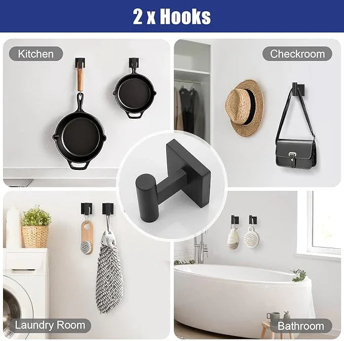 TNOMS 5 Pieces Matte Black Bathroom Hardware Set Black Towel Bar Set for Bathroom SUS304 Stainless Steel Wall-Mounted Towel Racks Set 23.6 Inch - ModernBath