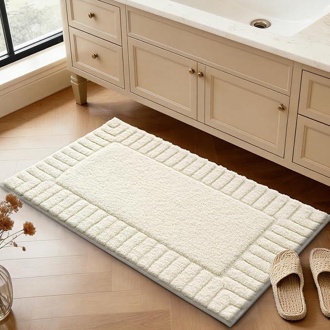 LUMI Bathroom Rugs Non Slip with Rubber Backing, Extra Soft Plush Microfiber Bath Rug Absorbent, Machine Washable Bath Mat Quick Dry for Tub, Shower, Ivory White, 20"x32" - ModernBath