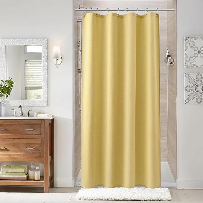 Naturoom Yellow 42 Inch Shower Curtain - Stall Narrow Half Linen Ultra Thick Fabric Shower Curtain Set with Hooks, Boho Farmhouse Rustic RV Camper Bath Curtains for Bathroom, 42x72 - ModernBath