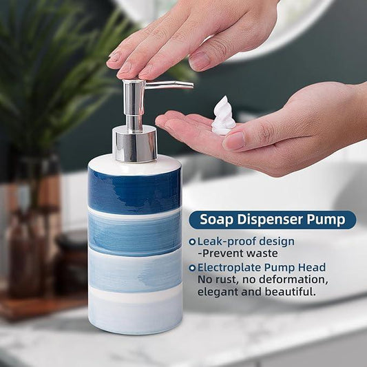 Bathroom Accessories Set, 4-Piece Blue Ceramic Bathroom Decorations Accessories Set, Contain Toothbrush Cup, Soap Dispenser, Soap Dish, Tumbler - ModernBath