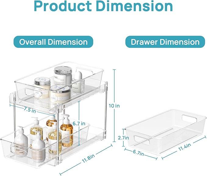 Vtopmart 2 Tier Bathroom Storage Organizer, 2 Pack Clear Under Sink Organizers Vanity Counter Container, Cabinet Drawers Bins, Pull-Out Organization with Track for Pantry, Kitchen - ModernBath