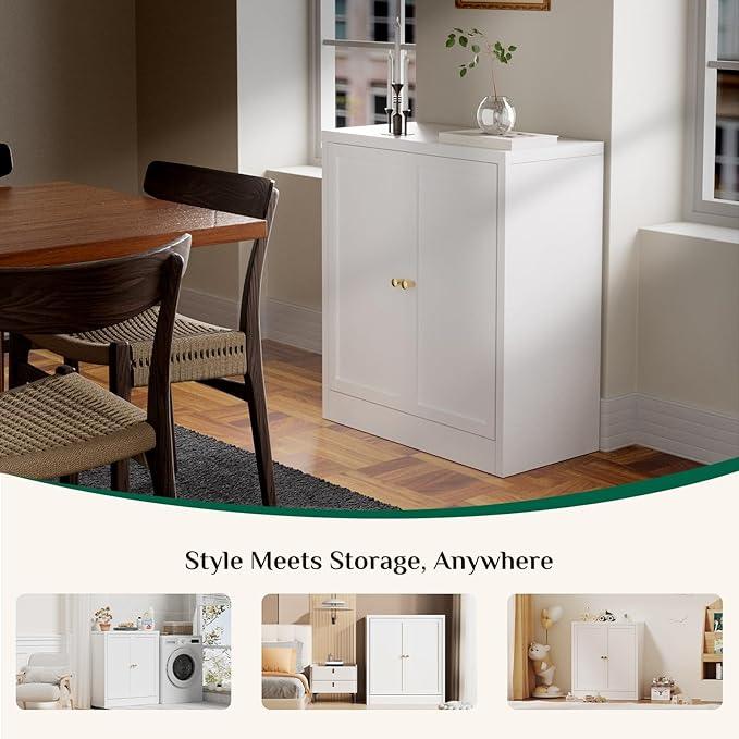 Storage Cabinet, Metal Bathroom Floor Organizers and Storage Cabinets, Freestanding Small Cabinet for Restroom, 3 Shlves Home、Bathroom、Living Room Cabinets - White - ModernBath