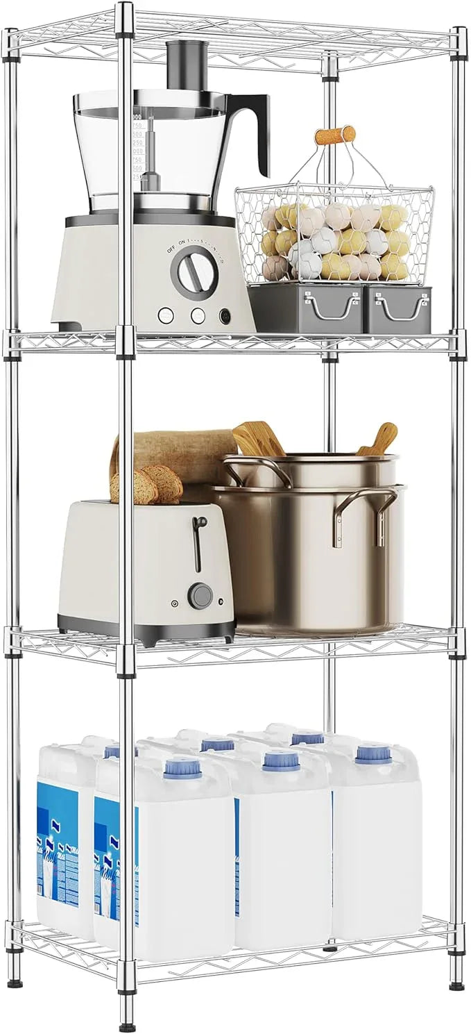 4 Tiers Shelf Metal Storage Shelves Wire Rack Closet Organizers with Wheel for Garage Kitchen Bathroom Laundry Chrome 11.8" D x 17.7" W x 41.9" H - ModernBath