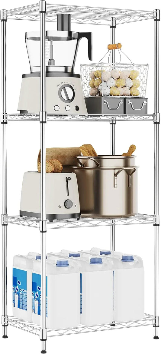 4 Tiers Shelf Metal Storage Shelves Wire Rack Closet Organizers with Wheel for Garage Kitchen Bathroom Laundry Chrome 11.8" D x 17.7" W x 41.9" H - ModernBath