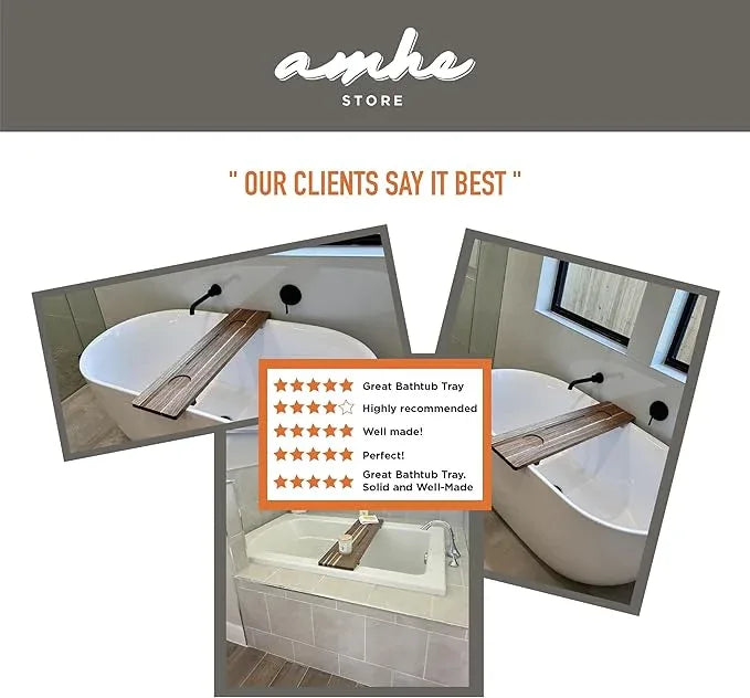 Amhe Store! Luxury Rustic Acacia Wood. Durable, Water-Resistant, Minimalistic, Adjustable 35x9 Inches. Lovely Gift - Box. Bath Tub Tray Wood - Bath Tray for Tub. Unique Natural Grain for Relaxation - ModernBath