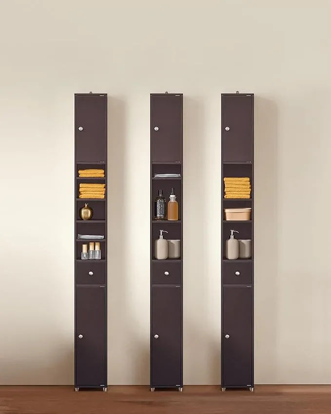 Haotian Bathroom Narrow Storage Cabinet, Skinny Tall Unit with Adjustable Shelves Slender Anti-Tipping Floor Standing Cupboard, Brown BZR34-BR - ModernBath