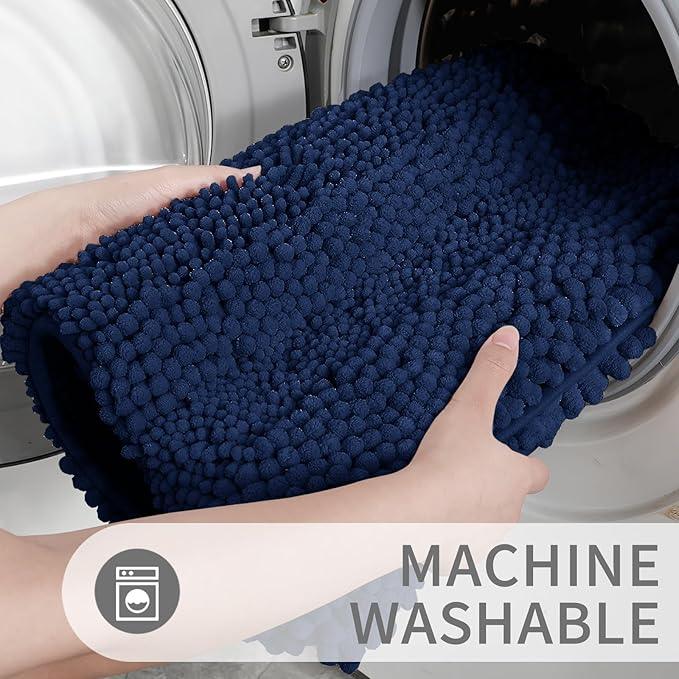 Yimobra Toilet Rugs U Shaped Washable 24 x 20, Non Slip and Super Absorbent Toilet Mat, Quick Dry, Ultra Luxury Microfiber Chenille Plush Fluffy Contour Bath Rugs for Toilet Base, Navy Blue - ModernBath