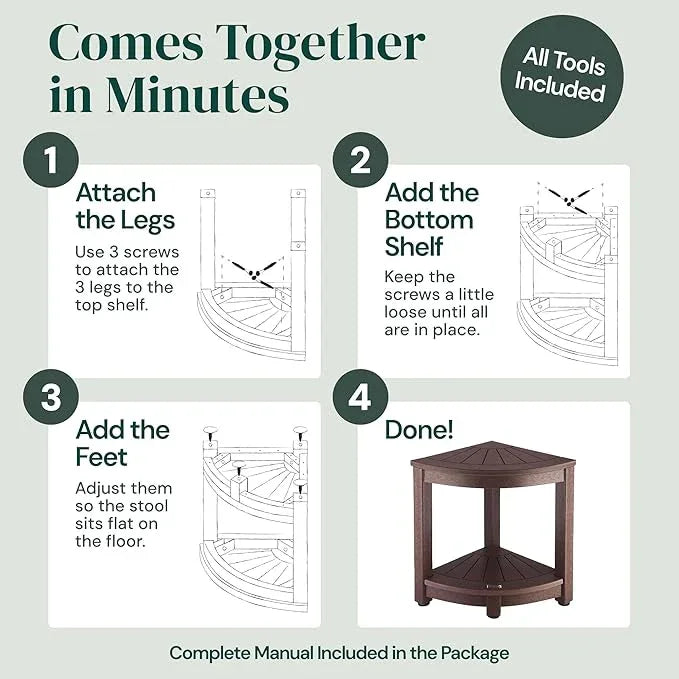 ROHKEX Corner Shower Stool - L-Shaped, Brown HDPE - Adjustable Non-Slip Legs & Corner Bench - Double-Layer Shelf & Shaving Stool - Protective Rubber Feet & Waterproof Bench Home Decor Gift Idea - ModernBath