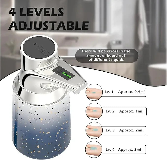 Greatmay Adjustable Automatic Soap Dispenser Touchless, Ceramic Material，4 Adjustable Levels， Type-c Rechargeable Operated Sensor Liquid Soap Pump，Touch-Free Hand Sanitizer Dispenser (Starry Silver) - ModernBath