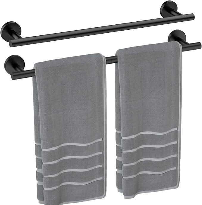 2 Pack Matte Black Towel Bar 24 Inch, Thicken Towel Rack for Bathroom Wall, SUS304 Stainless Steel Towel Rod, Modern Home Decor (Total Length 26-Inch) - ModernBath