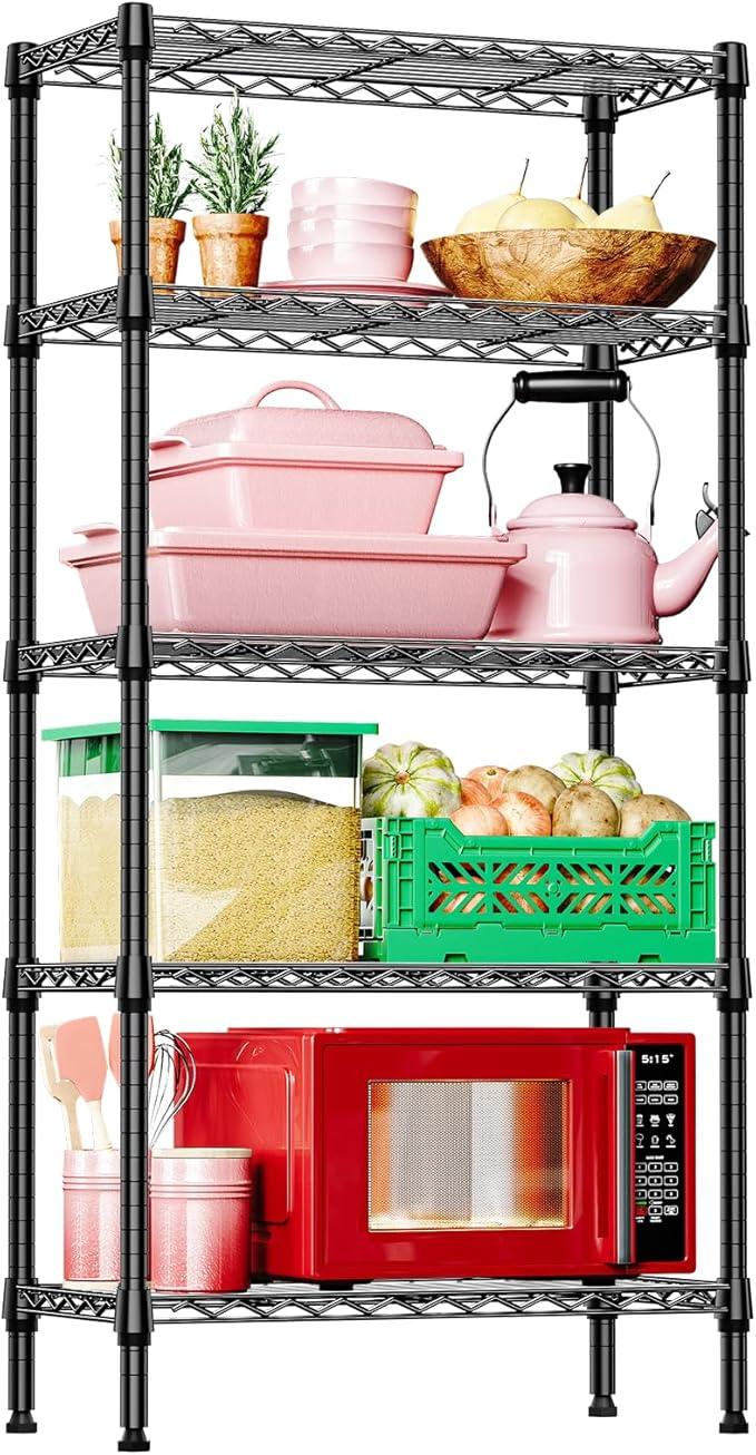 IZEUK 5 Tier Black Metal Storage Shelves, Heavy Duty Wire Shelving Rack for Garage, Kitchen, Bathroom, Laundry, Closet Organizer, 1250 lbs Capacity, 11.8" D x 29.5" W x 59.5" H - ModernBath