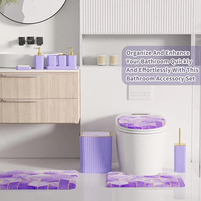XLHOMO Bathroom Set - 26PC Bathroom Set with Shower Curtain and Rugs, Bathroom Accessory Set, Purple Bathroom Accessories Set, Trash Can & Soap Dispenser - ModernBath