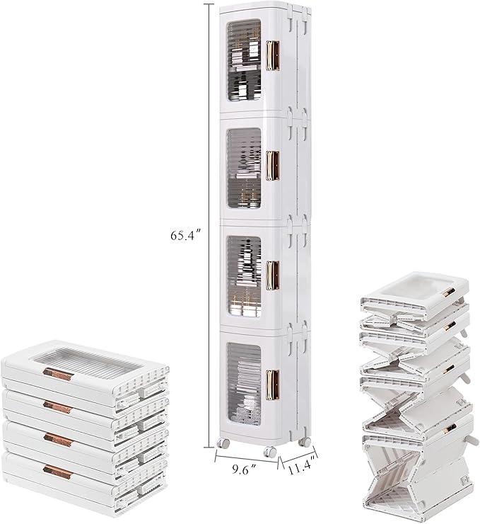 VECELO 4-Tier Tall Narrow Storage Cabinet with Movable Wheels, Adjustable Shelves, Anti-Tip, Slim, for Small Space, Bathroom, Kitchen, Laundry, White | 4-Tier, Movable Wheels, Adjustable Shelves, Magnetic Doors, Slim - ModernBath