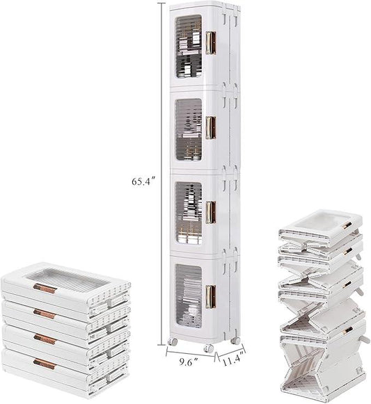 VECELO 4-Tier Tall Narrow Storage Cabinet with Movable Wheels, Adjustable Shelves, Anti-Tip, Slim, for Small Space, Bathroom, Kitchen, Laundry, White | 4-Tier, Movable Wheels, Adjustable Shelves, Magnetic Doors, Slim - ModernBath