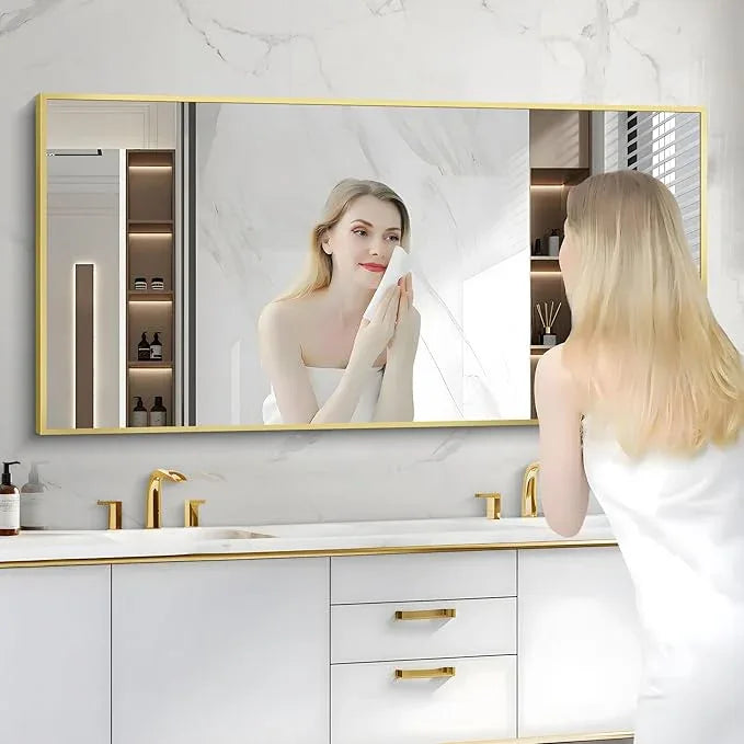COFENY Gold Bathroom Mirror for Wall, 60x30 Inch Rectangle Mirrors with Metal Frame, Modern Vanity Wall Mirror Decor for Bathroom Living Room, Entryway Hangs Horizontal or Vertical - ModernBath