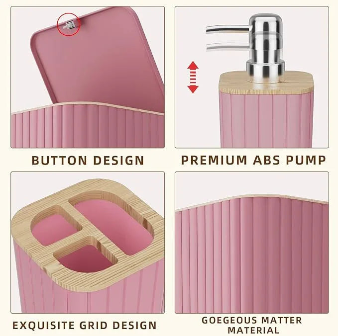 XLHOMO Bathroom Accessories Set - 25PC Pink Bathroom Set, Bathroom Set with Shower Curtain and Rugs, Pink Shower Curtain Set, Toilet Brush, Bathroom Trash Can - ModernBath