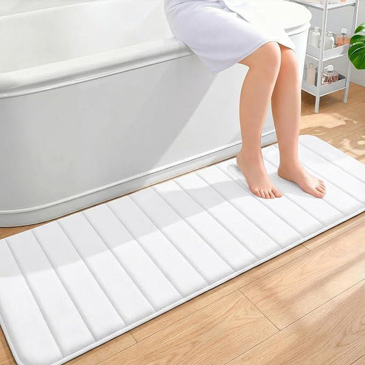 OLANLY Memory Foam Long Bathroom Rugs Runner 59x20, Super Soft Absorbent Bath Mat, Quick Dry, Machine Washable Shower Floor Rugs, Bathmat Carpet, Bathroom Home Decor Accessories, White - ModernBath