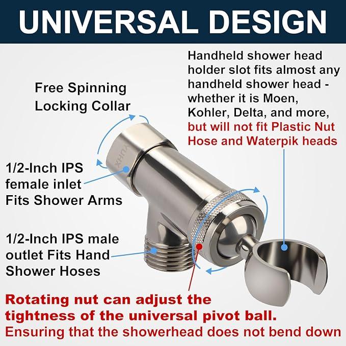 All Metal Shower Head Holder,Adjustable Handheld Shower Arm Bracket, Hand held Showerhead Mount B-Style Brushed Nickel - ModernBath