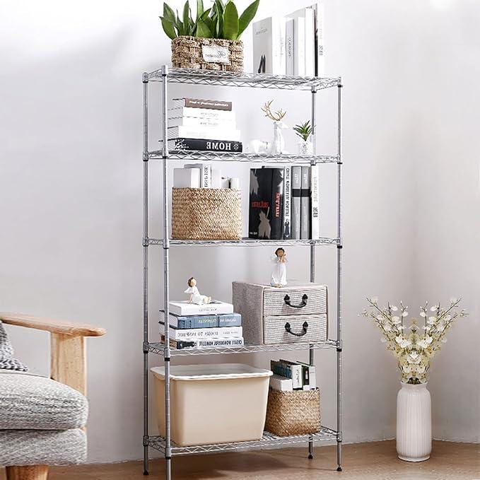 5 Tier Wire Shelving Unit with NSF Certified, Adjustable Wire Shelves with 750 LBS Capacity, Metal Storage Rack for Laundry, Kitchen, Bathroom, Pantry, Closet (13.78" D x 23.62" W x 59.06" H, Chrome) - ModernBath