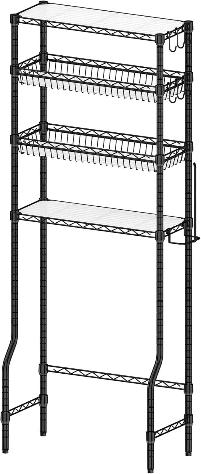 Bathroom Organizer Over The Toilet Storage, 4-Tier Metal Bathroom Over Toilet Storage Shelf Rack Freestanding Space Saver with Adjustable Shelves and Baskets, Black - ModernBath