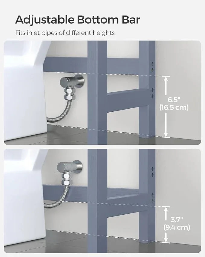 SONGMICS Over The Toilet Storage, 3-Tier Over Toilet Bathroom Organizer with Adjustable Shelf, 10.2 x 24.8 x 66.9 Inches, Space-Saving, Gray UBTS001G01 - ModernBath