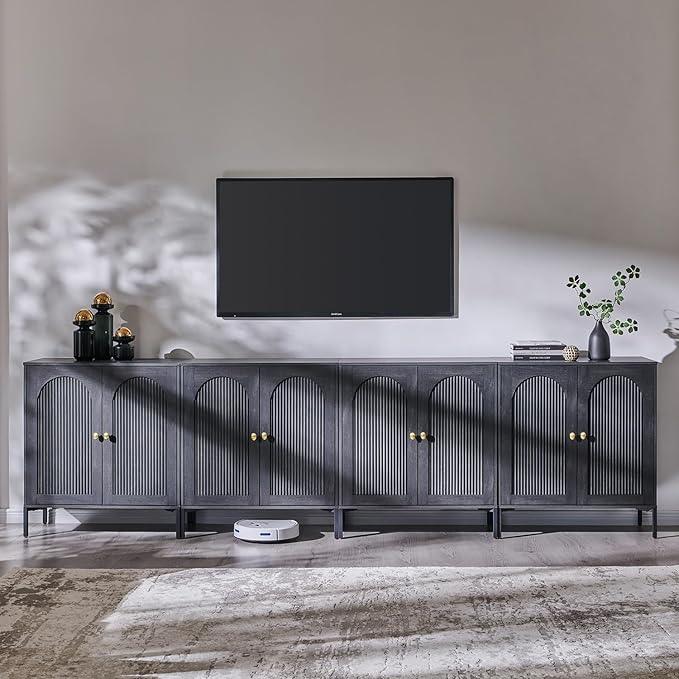 Bathroom Cabinet with Storage, 123.5" W Fluted Arched Free Standing Floor Cabinet w/Adjustable Shelves, Modern Sideboard Cabinet for Bathroom, Kitchen, Living Room, Entryway, Dark Grey - ModernBath