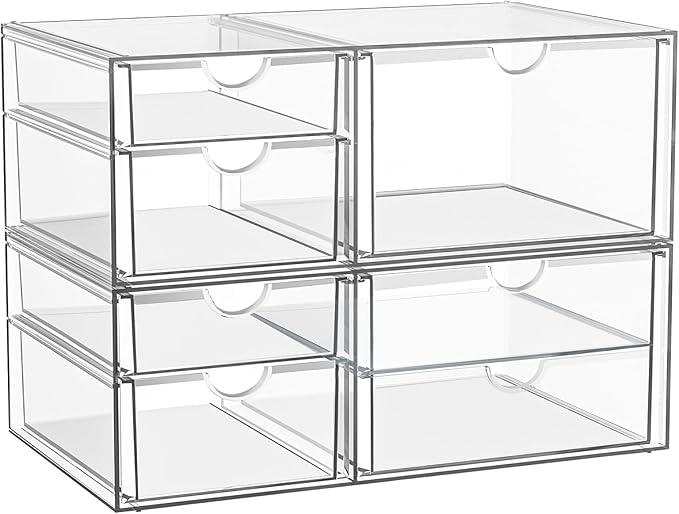 YFXCVSL Clear Stackable Storage Drawers, Acrylic Makeup Organizer with 7 Drawers, Bathroom Organizers and Storage, Plastic Bins for For Vanity, Undersink, Kitchen Cabinets, Pantry - ModernBath