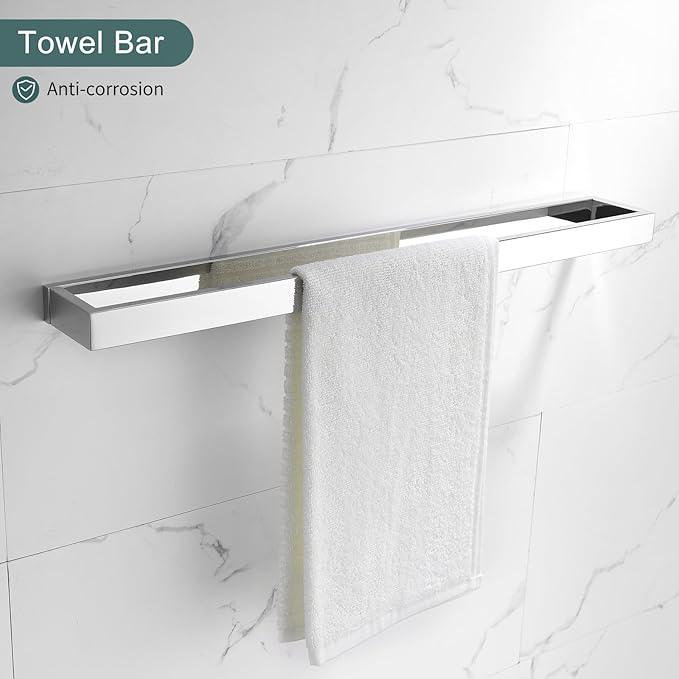 TNOMS 4-Pieces Bathroom Hardware Set, Polished Chrome Towel Bar Set, Wall Mounted Stainless Steel Bathroom Hardware Accessories Set, 23.6 inch - ModernBath