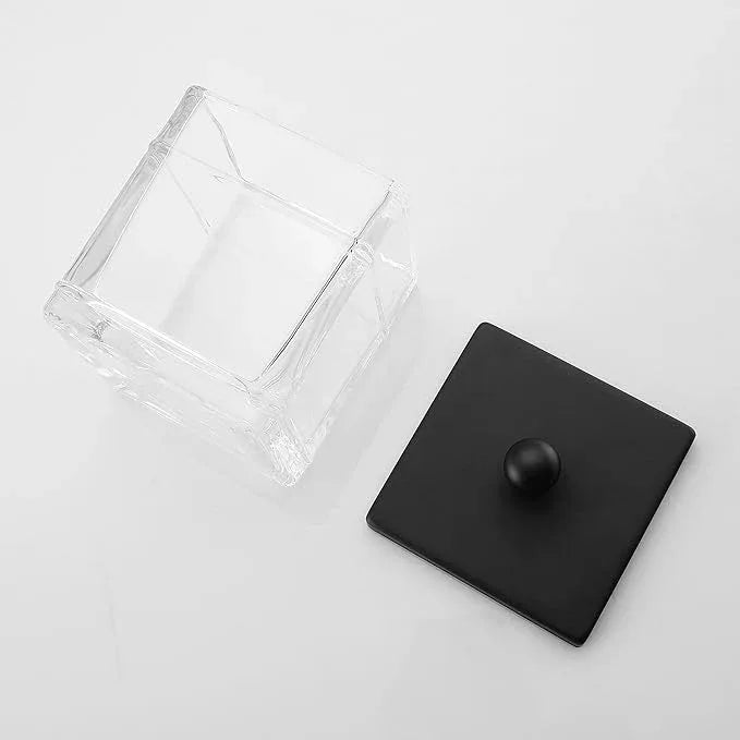 Indecor Home Glass Cotton Jar Holder 2 Pack– Matte Black Lid, Elegant Bathroom Storage Canister for Qtips, Cotton Balls, Floss, Makeup Organizer, Vanity & Bathroom Organization - ModernBath