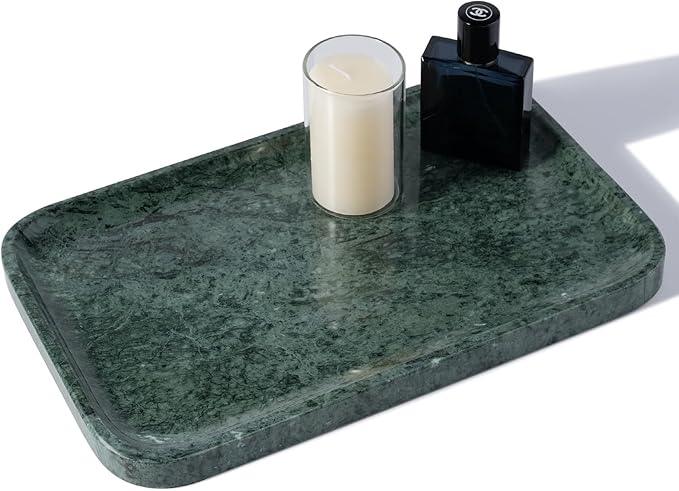 Karibiber Marble Vanity Tray, Bathroom Tray for Countertop, 14'' Green Decoration for Dresser Organizer, Large Serving for Kitchen, Marble Storage for Coffee Table, Perfume, Jewelry Holder - ModernBath