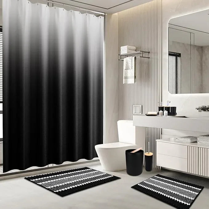 SLDIYWOW Black Bathroom Accessories-Bathroom Sets with Shower Curtain and Rugs, No Slip Bathroom Rugs Super Absorbent, Black Waterproof Shower Curtain with Hooks,Black Bathroom Sets Complete for Home - ModernBath