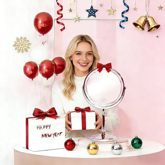 Creocasy Makeup Mirror with Lights ，8 Inch 1X/10X Rechargeable Double Sided Magnifying, 360° Rotation LED HD Mirror with 3 Colors，Brightness Adjustable, Gifts for Wowen & Men - ModernBath