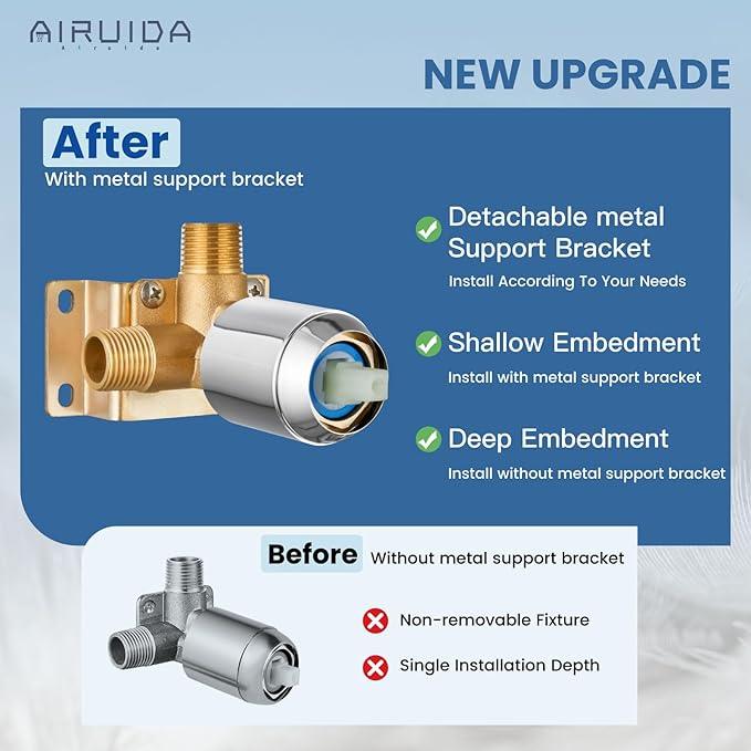 Airuida Shower Faucet Set Bathroom Rain Shower System SUS304 Stainless Steel Single Handle With Male Threads Rough-in Valve Shower Trim Kit 8 Inch Wall Mount Shower Head Chrome Polish - ModernBath
